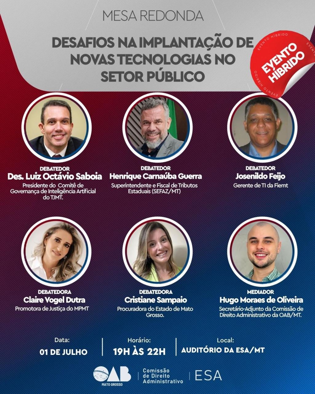 OAB-MT realiza evento hibrido e gratuito para tratar sobre Novas Tecnologias no Setor Público | Notícia