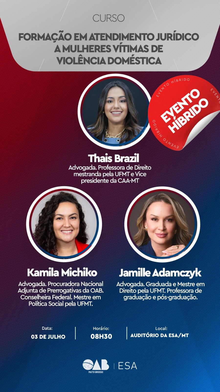 OAB-MT promove curso gratuito e híbrido sobre atendimento jurídico a mulheres vítimas | Notícia