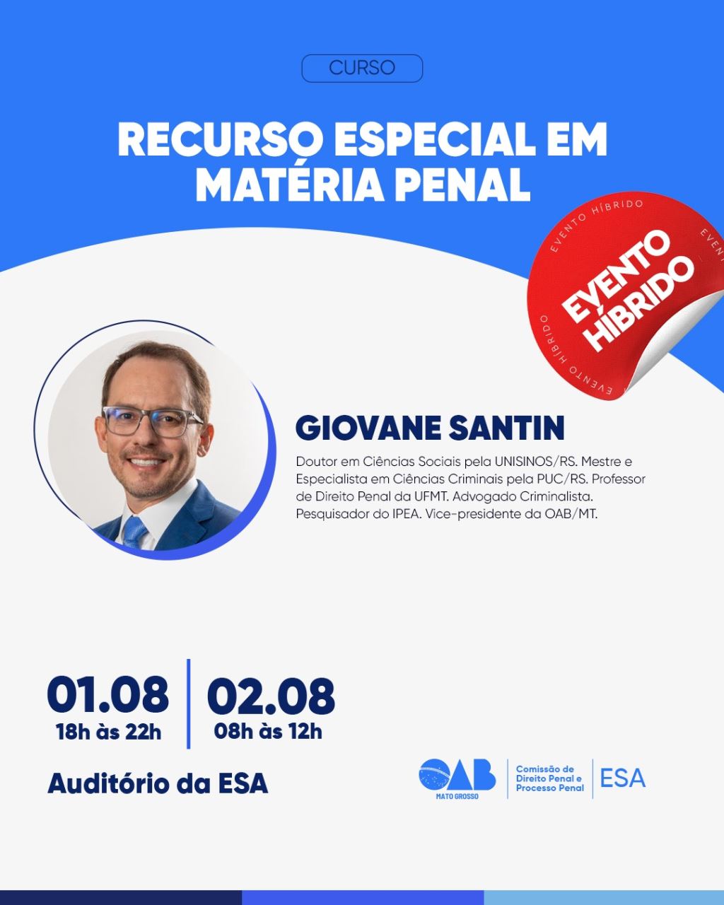 OAB-MT promove curso presencial gratuito sobre Recurso Especial em matéria penal | Notícia