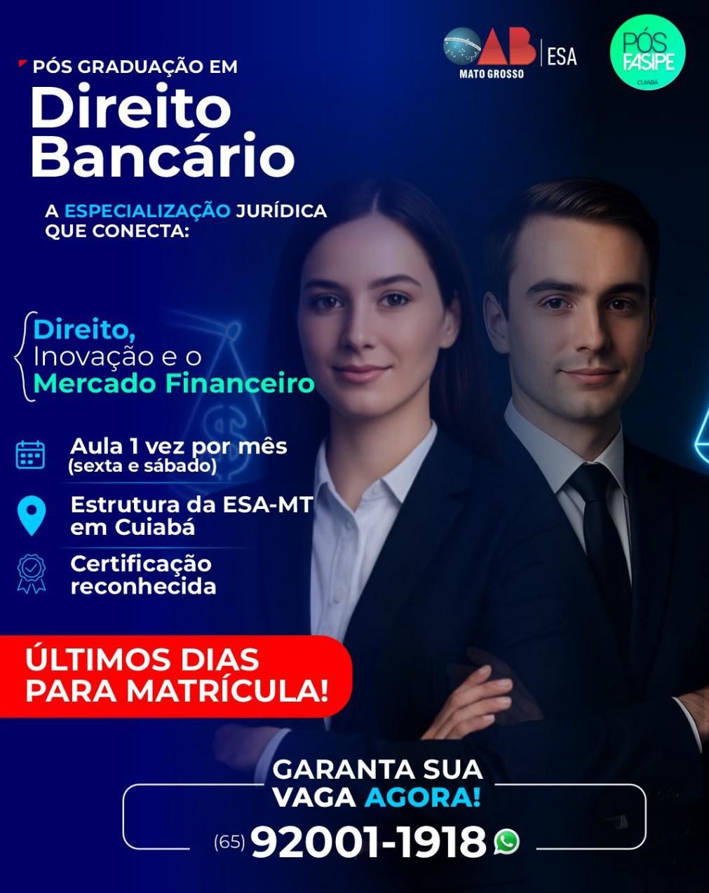 Últimos dias para inscrição na Pós-Graduação em Direito Bancário | Notícia